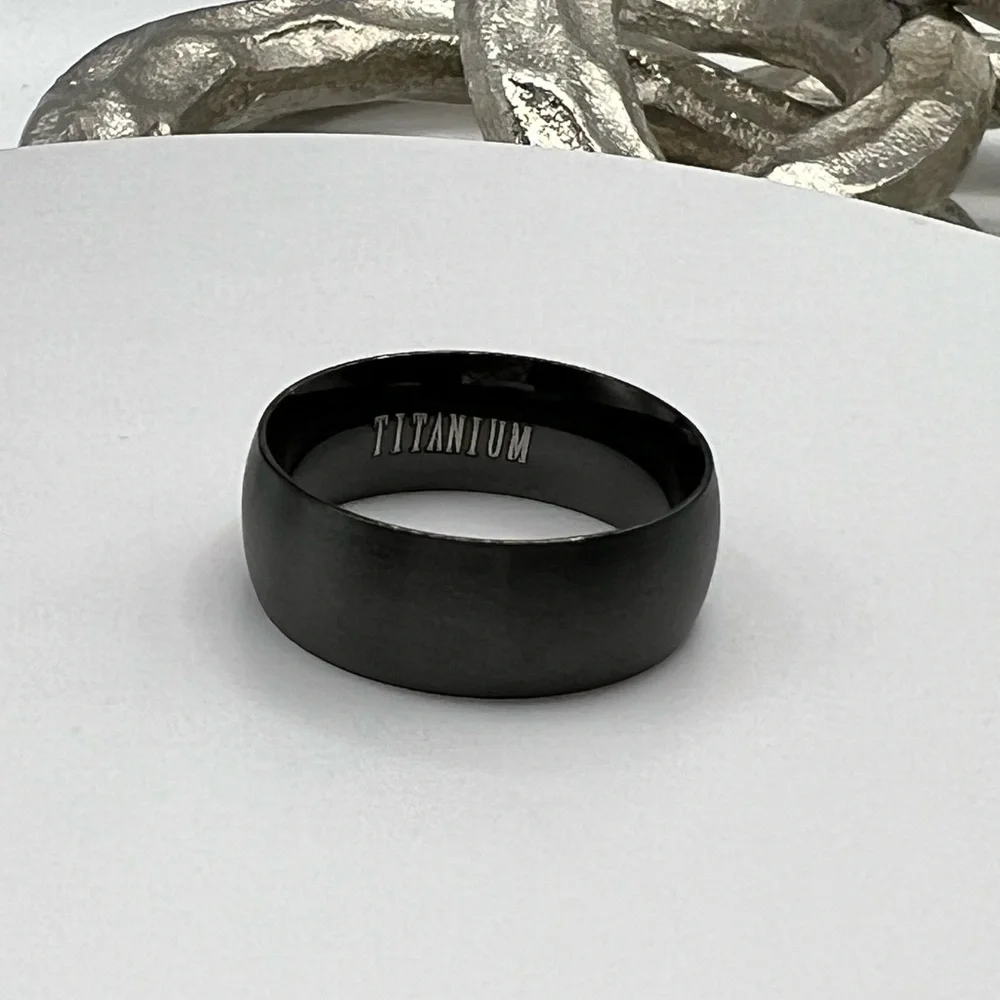 Men's Black Titanium‎ Plated Stainless Steel Band Ring SZ 9 NEW
